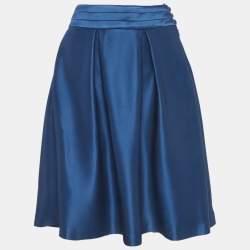 Pre Owned Celine Teal Blue Satin Pleated Mini Skirt M