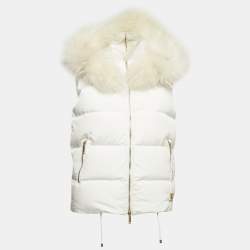 مملوكة مسبقًا Celine White Synthetic Fur Trim Puffer Vest S