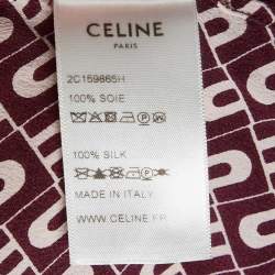 Pre Owned Celine Burgundy Geometric Print Silk-Crepe Ruffle Blouse S