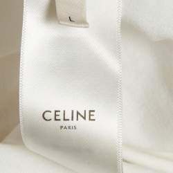 Pre Owned Celine White Logo Embroidered Cotton Crewneck T-Shirt L