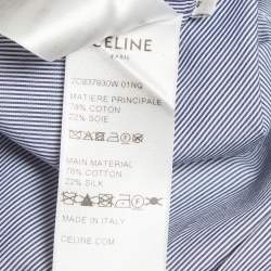 Pre Owned Celine Blue Striped Cotton Silk Blend Cropped Shirt M