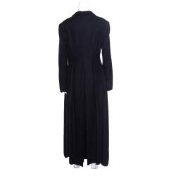 Celine Navy Blue Wool Buckle Detail Draped Long Coat L