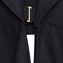Celine Navy Blue Wool Buckle Detail Draped Long Coat L