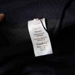 Celine Navy Blue Wool Buckle Detail Draped Long Coat L