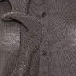 Celine Grey Wool Ruffled Asymmetric Neckline Detail Button Front Cardigan M