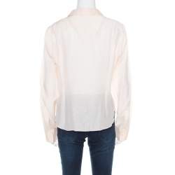 Celine Peach Cotton and Silk Pleat Detail Long Sleeve Shirt L