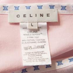 Celine Pink Jersey Blazon Chaine Logo Embroidered Contrast Trim T-Shirt L