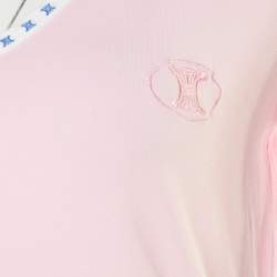 Celine Pink Jersey Blazon Chaine Logo Embroidered Contrast Trim T-Shirt L