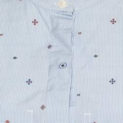 Pre Owned Celine Blue and White Striped Embroidered Cotton High Low Tunic M