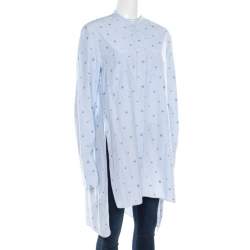Pre Owned Celine Blue and White Striped Embroidered Cotton High Low Tunic M