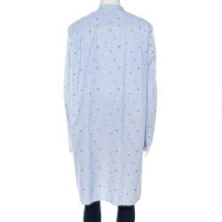 Pre Owned Celine Blue and White Striped Embroidered Cotton High Low Tunic M