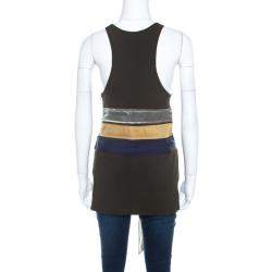 Celine Olive Green Knit Satin Belt Trim  Racer Back Tank Top S