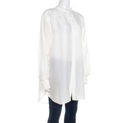 Pre Owned Celine White Silk Button Front Loose Fit Shirt M