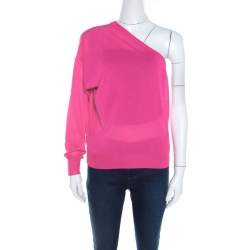 Celine Hot Pink Ribbed Knit One Shoulder Top M