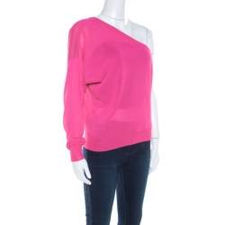 Celine Hot Pink Ribbed Knit One Shoulder Top M