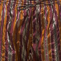 Pre Owned Celine Brown Metallic Striped Silk Straight Fit Trousers L