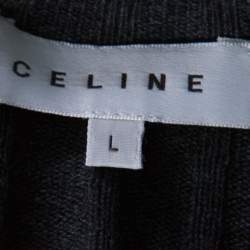 Pre Owned Celine Charcoal Grey Silk & Cashmere Blend Front Button Short Sleeve Cardigan L