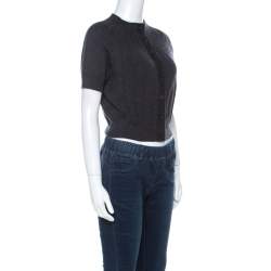 Pre Owned Celine Charcoal Grey Silk & Cashmere Blend Front Button Short Sleeve Cardigan L