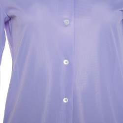 مملوكة مسبقًا Celine Lavender Knit Button Front Short Sleeve Shirt S