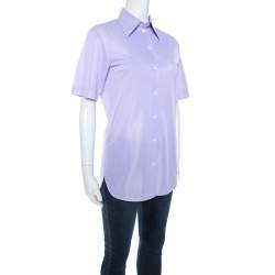 مملوكة مسبقًا Celine Lavender Knit Button Front Short Sleeve Shirt S