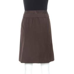 Celine Brown Wool Pleat Detail Belted Skirt S