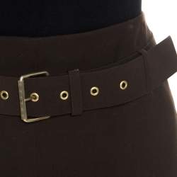 Celine Brown Wool Pleat Detail Belted Skirt S