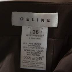 Celine Brown Wool Pleat Detail Belted Skirt S