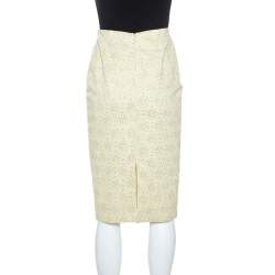 Celine Yellow Stretch Embossed Lurex Jacquard Pencil Skirt S