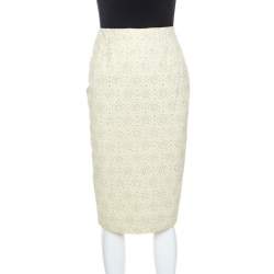 Celine Yellow Stretch Embossed Lurex Jacquard Pencil Skirt S