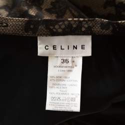 Pre Owned Celine Black And Beige Floral Silk Jacquard Flared Skirt S
