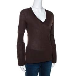 Pre Owned Celine Brown Cashmere Knit Long Sleeve Top M