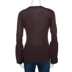Pre Owned Celine Brown Cashmere Knit Long Sleeve Top M