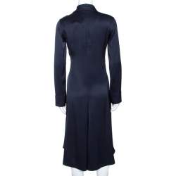 مملوكة مسبقًا Celine Navy Blue Silk Satin Flared Shirt Dress S