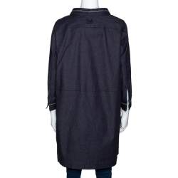 Pre Owned Celine Navy Blue Denim Button Front Tunic Jacket L