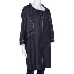 Pre Owned Celine Navy Blue Denim Button Front Tunic Jacket L