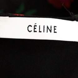 Pre Owned Celine Black Floral Printed Mulberry Silk Draped Detail Sleeveless Top M 