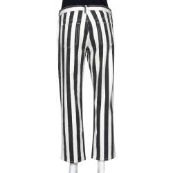 Pre Owned Celine Black Striped Cotton Denim Cropped Pants M