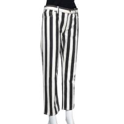 Pre Owned Celine Black Striped Cotton Denim Cropped Pants M