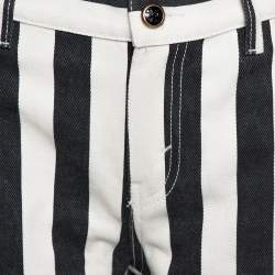 Pre Owned Celine Black Striped Cotton Denim Cropped Pants M