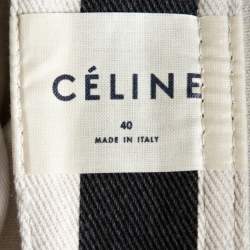 Pre Owned Celine Black Striped Cotton Denim Cropped Pants M