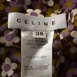 Celine Multicolor Floral Print Silk Ruffled A-Line Skirt S