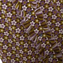 Celine Multicolor Floral Print Silk Ruffled A-Line Skirt S