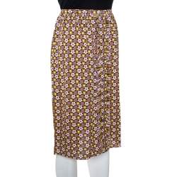 Celine Multicolor Floral Print Silk Ruffled A-Line Skirt S