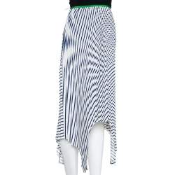 Celine Navy Blue Striped Silk Handkerchief Hem Pleated Skirt S