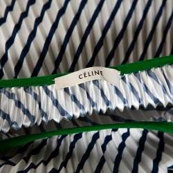 Celine Navy Blue Striped Silk Handkerchief Hem Pleated Skirt S