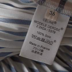 Celine Navy Blue Striped Silk Handkerchief Hem Pleated Skirt S