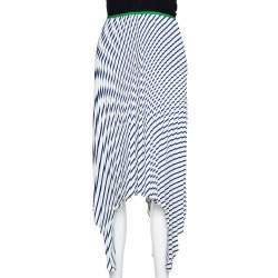 Celine Navy Blue Striped Silk Handkerchief Hem Pleated Skirt S
