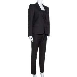 Pre Owned Celine Black Textured Wool Pant Suit M 