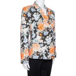 Celine Multicolor Floral Print Cotton Canvas Fitted Blazer M