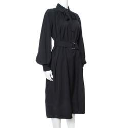 Pre Owned Celine Black Wool Belted Shirt Dress S